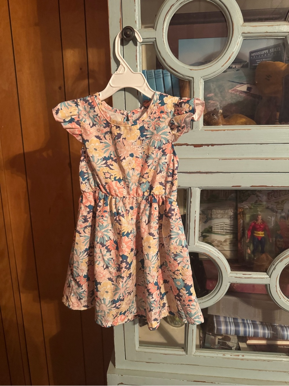 Girls Floral Short-Sleeve Dress in Pink, Blue & Yellow Size 4 Year C6